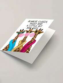 2 Sets Of Fun Greeting Cards, Fashionable Giraffe Cartoon Illustration, Including Greeting Cards And Envelopes. Suitable For Theme Parties, Birthday Gifts, Daily Gifts Between Friends, Class Reunions, For Best Friends, Sisters Or Female Friends - One Size Fits All - View 7