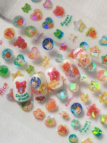 1 Bogen holografische, bunte Nagelkunst Sticker, mit niedlichem Haustier Kristallball, dekoriert mit Herzen, Sternen und heilenden englischen Phrasen, strahlender Glitzer-Vibe, geeignet für den täglichen Arbeitsweg, Campus-Outfits, energetische Maniküre, Freizeitanlässe, ideal für süße Mädchen, Studentinnen, Mütter, Nagelkunst DIY Anfänger, energiegeladene Mädchen - Verschiedenfarbig - Übersicht 4
