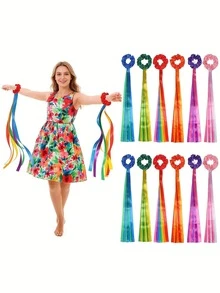 6/3/1 pezzo Nastro da danza arcobaleno, Bastone da danza elastico per lezioni di musica, Scrunchies colorati per capelli, Elastici per capelli, Accessorio da danza con nappa ritmica portatile, Nastro da danza ginnica, Bracciale da danza, Bracciale da danza portatile multicolore, Nastro da danza ginnica - multicolore - Visualizzare 2
