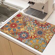 1pc Bohemian Pattern Printed Absorbent Dish Drying Mat, Espresso Machine Countertop Absorbent Mat, Sink Drain Mat, Soft Faucet Absorbent Mat, Sink Cup Mat, Home & Kitchen, Bathroom Accessories - Multicolor - View 8