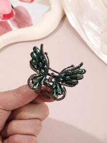 1pc Rhinestone Butterfly Hair Claw Clip, Fashion Hair Accessory - Dark Green - View 5