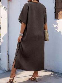 Weeklong Vestido holgado con cuello en V y mangas raglán con aplicaciones, adecuado para uso diario y vacaciones, tallas grandes para mujeres - Multicolor 6 - Ver 4