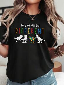 Camiseta cómoda de sensibilización sobre el autismo, camiseta con la frase "Está bien ser diferente", camiseta para maestros de educación especial, regalo para madres de personas con autismo, regalo para maestros de educación especial. - Negro - Ver 8