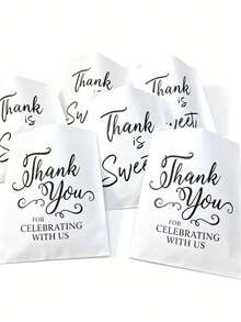 25入白色感謝卡牛皮紙袋，派對禮物糖果餅乾包裝袋，婚禮伴手禮袋，生日派對禮物包裝袋，派對小禮，畢業禮物，房間裝飾桌飾週年慶，婚禮慶典，新娘派對，浪漫禮物包裝與節日活動，派對用品 - 白色thank you - 查看 2