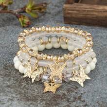 Women's Butterfly Beaded Bracelet Set, Elastic Chain Bangle With Pink Acrylic Beads, Bohemian Party Jewelry Gift, 4 Pieces. - 1 - 查看 3