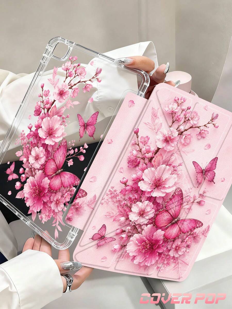 Dynamic Black Butterfly 2D Tablet Protective Case Compatible With IPad Air 11-Inch M3 2025/M2 2024, Air 5th Generation 2022, (A16) 11-Inch 11th Generation 2025, Compatible With Samsung Galaxy Tab, Kindle Paperwhite 12th Gen 2024, Transparent Back Panel, Fashion Pattern Protective Case, Auto Sleep/Wake Function, Air Cushion Protection, Suitable For Gifts And Office Use