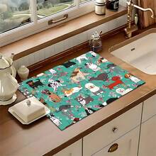 1pc Animal Pattern Printed Absorbent Dish Drying Mat, Home Decor, Suitable For Espresso Machine Countertop, Sink Drain Mat, Soft Faucet Pad, Bathroom Cup Mat, Kitchen & Bathroom Accessories - Multicolor - View 5