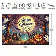 1 Piece Of Haunted Forest Halloween Happy Background Cloth, Full Moon Halloween, Moonlight Path Full Of Ghost Pumpkins, Suitable For Family Gatherings, Halloween Activities, Children's Halloween Decoration, Home Entrance, Garden And Living Room Decoration. - Multicolor - View 6
