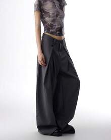 Retro-Style Pleated Slacks For Women With A Draped Feel. Relaxed Fit, Slimming Effect, Versatile Straight-Leg Wide-Leg Casual Pants. - Grey - View 3