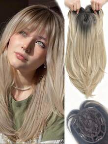Women's Clip-In Synthetic Hair Topper With Bangs - 20" Long, Straight, Layered Design; 6.5" X 6.5" Large Base Hair Piece; Designed For Women With Thinning Hair - Multi-Color Gradient Blonde, Halloween - Multicolor - View 3