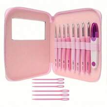 1 Set Crochet Hook Tool Kit, 8 Sizes (2.5-6mm), High-Quality Pink Crochet Hook Tool Set, Includes Pink Faux Leather Storage Bag, Embroidery Bag, Complete Basic Crochet Tools, DIY Crochet And Sweater Making Beginner Kit, Yarn Storage, Perfect Mother's Day Gift, Suitable For Mom And Grandma - C-Multicolor Set - View 14
