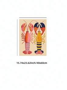 1pc Frameless Stylized Two Lobsters Art Print, Coastal Wall Decor For Bedroom, Dorm, Back To School, Funky Posters, Gift - Shrimp - View 10