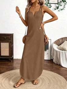 Vestido largo de tirantes de mujer con rayas verticales multicolor - Gris - Ver 11