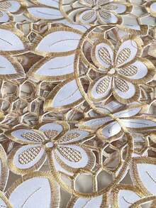 HXARTMIS 1pc Elegant Green/Coffee Floral Lace Embroidery Tassel Table Runner, Vintage Hollow-Out Tablecloth For Wedding Party, Restaurant And Home Decor - Multicolor - View 7