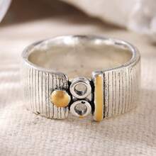 Vintage Wide Band Ring - Handcrafted Textured Ring, Geometric Jewelry - Two-color - View 10