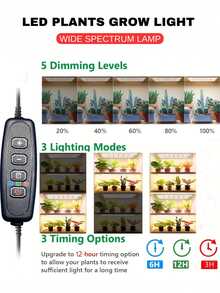aiinnew 1組全光譜陽光LED植物生長燈，1個控制器可分別控制1-4片燈板，5V USB供電，可調光定時燈板，適用於櫥櫃下方的室內植物、種子苗、花卉與蔬菜，附自動開關設定 - 白色 - 查看 6