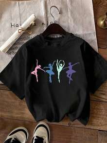 Camiseta de manga corta con estampado de bailarina de ballet - Blanco - Ver 9
