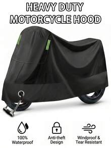 1pc Heavy Duty All-Weather Motorcycle Bicycle Cover, Waterproof Sunproof Cover With Anti-Theft Lock Hole & Reflective Strips, Universal Fit For Motorcycle, Moped, Bicycle, Electric Bike Outdoor Storage - Multicolor - View 1