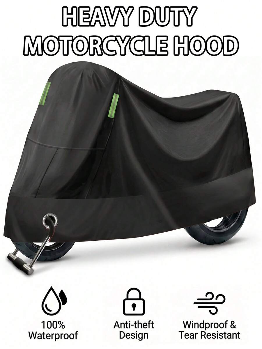 1pc Heavy Duty All-Weather Motorcycle Bicycle Cover, Waterproof Sunproof Cover With Anti-Theft Lock Hole & Reflective Strips, Universal Fit For Motorcycle, Moped, Bicycle, Electric Bike Outdoor Storage - Multicolor - View 1