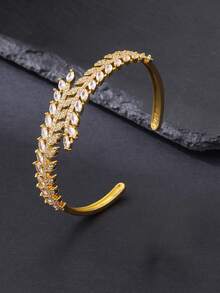 Bộ 2 món vòng tay và nhẫn hở tai hình lúa mì đan xen lấp lánh đá Cubic Zirconia cao cấp, mạ bạc/vàng, đa năng cho đeo hàng ngày, lễ hội, đám cưới, tiệc tùng, quà tặng tốt nghiệp, quà tặng sang trọng dành cho nữ. - Bông lúa mì khảm đá zircon - Xem 6