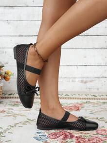 2026 Spring/Summer New Women's Mesh Lace Hollow Flat Loafers, Comfortable Beach Neutral Elegant Preppy Party Punk Casual Retro Wedding Commute Business Holiday School Vacation Outdoor - Black - View 5
