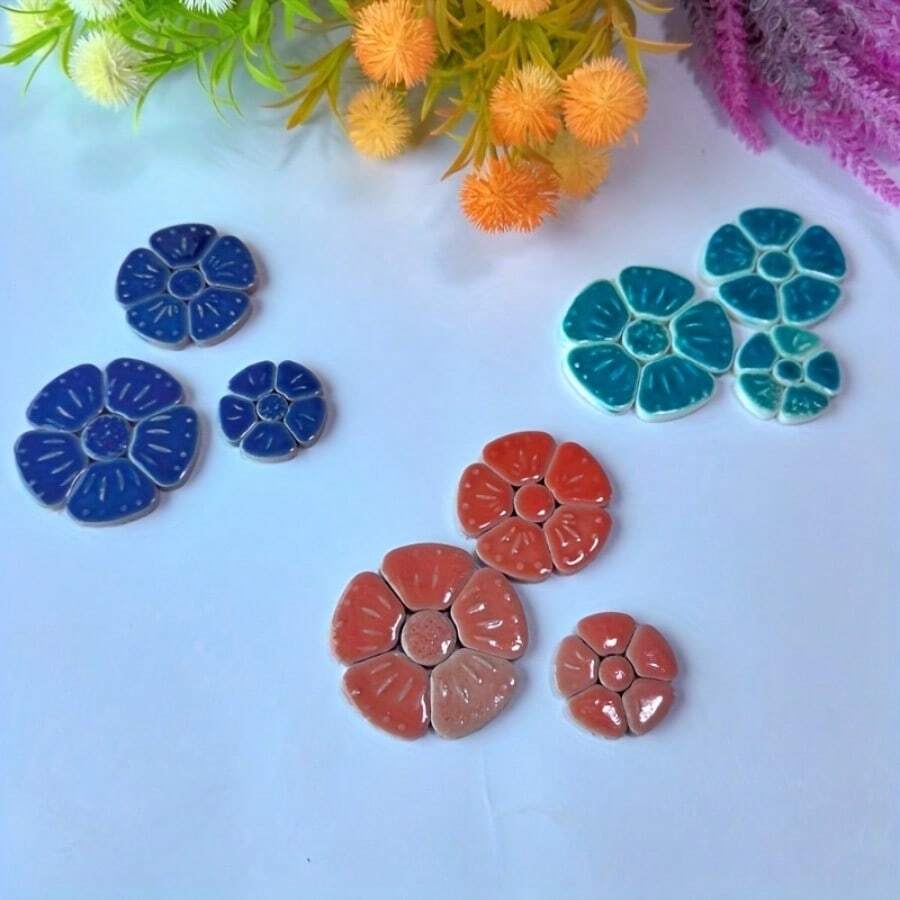 3-Size Set Handmade Pure Flower Collage, DIY Ceramic Flower Home Decor Creative Artwork, Convenient For Various DIY Crafts To Create Your Dream Piece - Flowers - View 1