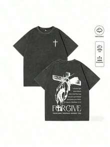 Camiseta Vintage Lavada para Hombre - Estampado Gráfico de Mano con Espinas y Cruz "FORGIVE", Camiseta de Manga Corta Casual Retro para Uso Diario, Camisetas de Algodón Cómodas para Regalos de Vacaciones 004-AB Ropa de Hombre Conjunto a Juego para Parejas Camisetas a Juego para Parejas Ropa de Hombre Camisas Polo Camisetas Gráficas de Algodón Camisetas Gráficas Manfinity Camisetas Gráficas de Algodón Ropa de Mujer 100 Por Ciento Algodón Ropa de Mujer Ropa de Mujer Esta camiseta de manga corta con cuello redondo presenta un estampado elegante y un diseño casual adecuado tanto para hombres como para mujeres, lo que la convierte en un excelente regalo para amigos y familiares. Confeccionado con 100% algodón puro, posee un estilo juvenil y estético que atrae a todos los géneros. - Negro - Ver 7