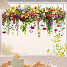 1pc Country Style Decorative Sticker, 3D Chrysanthemum & Hanging Orchid Pattern, Glass Window Decal For Dining Room - 1PC - View 2