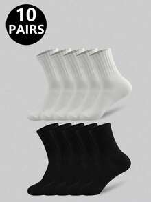 1/5/10/20 paires de chaussettes mi-mollet de couleur unie noire et blanche pour hommes, chaussettes toutes saisons, non compressives, convenant aux sports, à la course, à la fitness - Multicolore - Voir 18