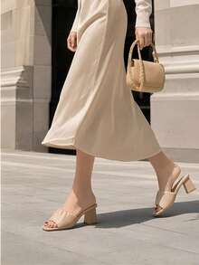 2026 Solid Color Elegant Ruffle Trim High Heel Sandals, Office/Summer Wear For Women - Apricot - View 3