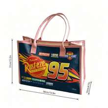 Miniso Pixar Cars Lightning McQueen Tote Bag - Rust-Eze 95 Print Canvas Shoulder Bag, Large Capacity Handbag For Work, School, Travel & Shopping - Black - View 2