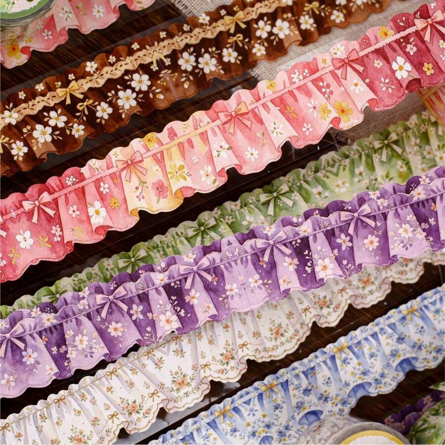 Watercolor Lace Ribbon Pet Tape, Bow And Flower Transparent Decorative Tape Suitable For Scrapbook Decoration - Color - View 1