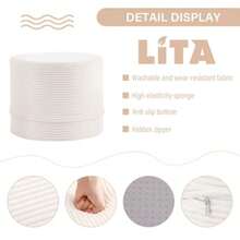 LITA - Puf otomano redondo de relleno pufs de terciopelo con relleno de espuma de alta densidad y cubierta lavable puf peludo y esponjoso otomano para sala de estar recámara oficina color beige - Terciopelo beige - Ver 4