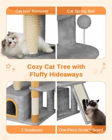 DOGAT Large 131cm Cat Tree Tower Multi Level With Scratching Posts Condos Ladder Hammock Perch Hanging Ball Indoor Activity Centre For Cats Climbing Resting Playing Light Grey - Light Grey - View 8