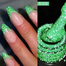 FOUR LILY 1 Bottle 10ml Green Fluorescent Reflective Glitter Gel Nail Polish, Summer Nails Shiny Fluorescent Color Semi-Permanent Soak-Off UV Gel Nail Art DIY Home Salon Supplies - 綠色 - 查看 2