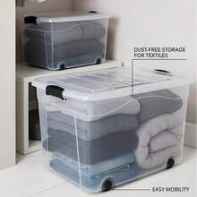 Plastic storage boxes with transparent pulleys, multi-functional stackable storage bins, large lidded storage containers and organizer boxes. Available in multiple sizes, they are sturdy, durable and not ea to form. clothes, sweaters, snacks, sundries, documents, books, office supplies and cleaning tools, and are suitable for bedrooms, living rooms, storage rooms, pantries, offices, garages, kitchens and other places. - 查看 5
