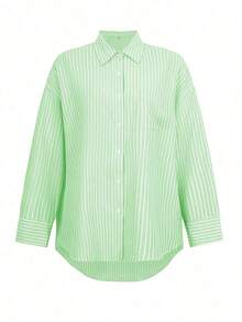 de manga larga a rayas rosa para mujer de Vellofy, de estilo casual de playa de un pecho, con diseño de bolsillo, adecuada para la temporada de regreso a la escuela, camisa de estilo retro de playa para el Día de Acción de Gracias de las mujeres - verde amarillento - Ver 3