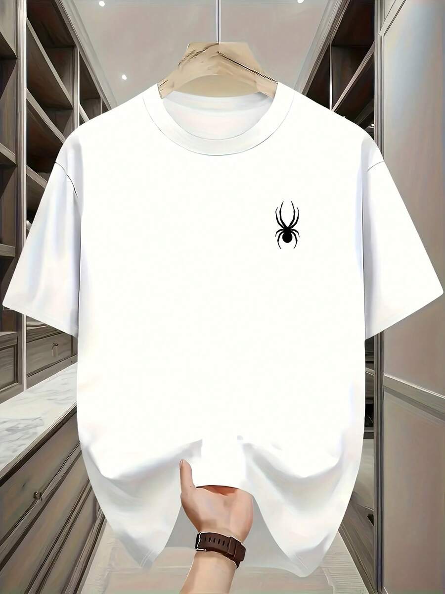 Camiseta gráfica araña blanca, estilo moderno, material suave, diseño fresco, casual unisex, ideal para jóvenes, disponible en varias tallas, categoría moda, ciudad. - Blanco - Ver 1