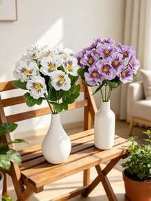 1/3 bông hoa pansy ba màu nhân tạo chống tia UV, làm bằng lụa, thích hợp trồng trong chậu ngoài trời, trang trí hiên nhà, sân vườn, cửa sổ, nhà cửa. - Nhiều màu - Xem 2