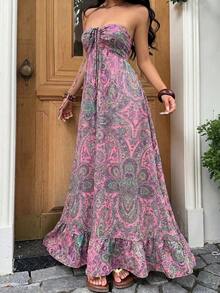 Vestido de verano sin mangas con pliegues y estampado completo – Look relajado y minimalista para mujer - Gris azul - Ver 5