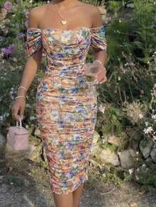 MOD Vestido ajustado escote drapeado fruncido - Multicolor - Ver 7