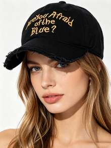 1pc Men's Retro Brim English Embroidered Baseball Cap, Suitable For Daily Outdoor Sports Sun Protection - Black - View 3