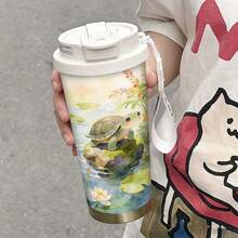 1/5 chiếc Bình giữ nhiệt cà phê 500ml in hình rùa và ao sen vẽ màu nước, có nắp lật và quai xách chữ "COFFEE", làm bằng thép không gỉ 304, chống rò rỉ, dùng được cả đồ uống nóng và lạnh, món quà hoàn hảo cho người yêu thích bò sát. - Rùa nhỏ nhiều màu - Xem 8