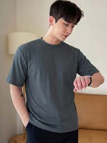 Men's Solid Color Crew Neck T-Shirt - Gray - View 3