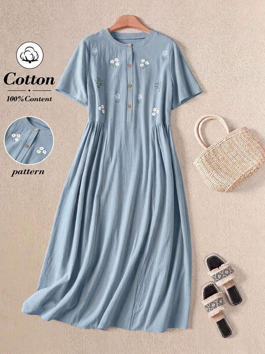 Vestido con estampado floral amarillo, vestido de verano elegante y casual para mujer - Celeste - Ver 1