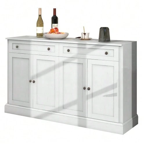 Large Sideboard With 4 Doors And 2 Drawers, Modern Storage Unit For Dining Room And Living Room, 150 X 40 X 86 Cm (L/W/H) – (Antique White) - 白色 - 查看 1