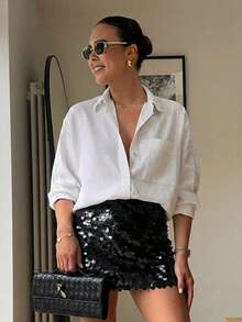 Women's Y2K Elegant Chic Shiny Mini Skirt, High Waist, Spring/Summer Party Club & Back To School Black - Black - View 1
