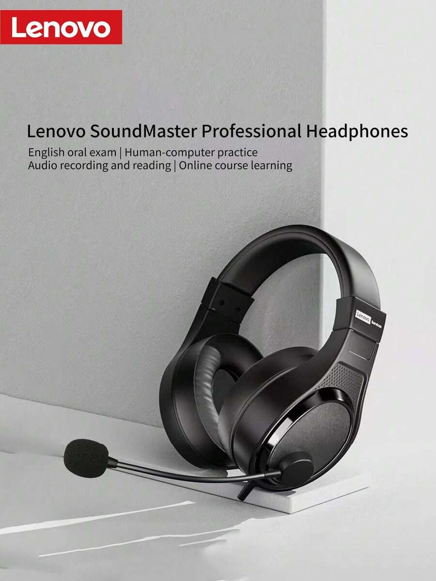 Lenovo E02 有線耳機附麥克風,3.5mm 耳機適用於電腦筆記型電腦、線上課程、英文聽力、辦公會議、客服中心、學習,附降噪麥克風 - 查看 1