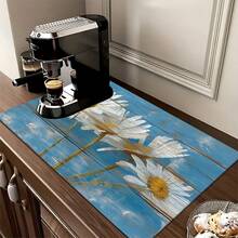 1pc Daisy Pattern Printed Absorbent Dish Drying Mat, Espresso Machine Countertop Absorbent Mat, Sink Drain Mat, Soft Faucet Absorbent Mat, Sink Cup Mat, Home & Kitchen, Bathroom Accessories - Multicolor - View 2