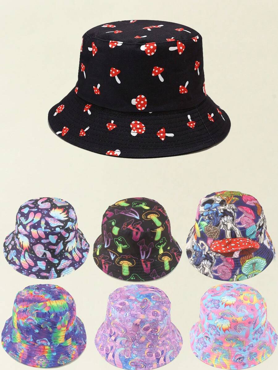 Mũ xô unisex hai mặt in họa tiết nấm thời trang mới năm 2026, phong cách Hip Hop Y2K. - A - Xem 1